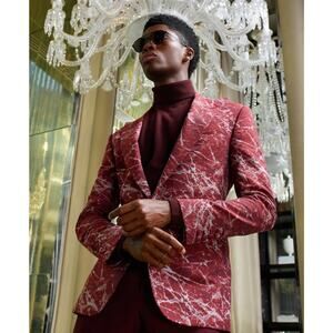 Frère Frere red and white blazer Men’s Jacket marble brocade blazer size 36